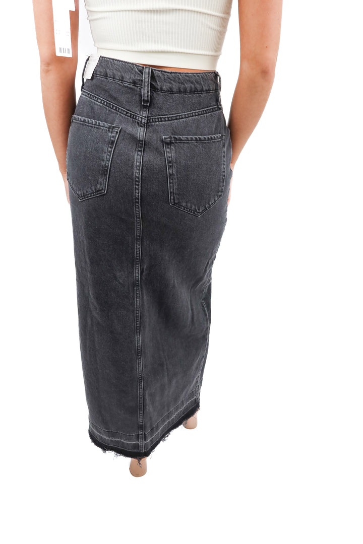 MNG black denim maxi skirt (S)