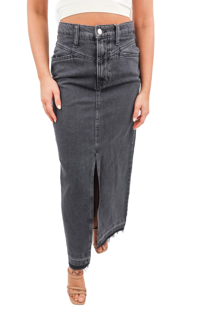 MNG black denim maxi skirt (S)
