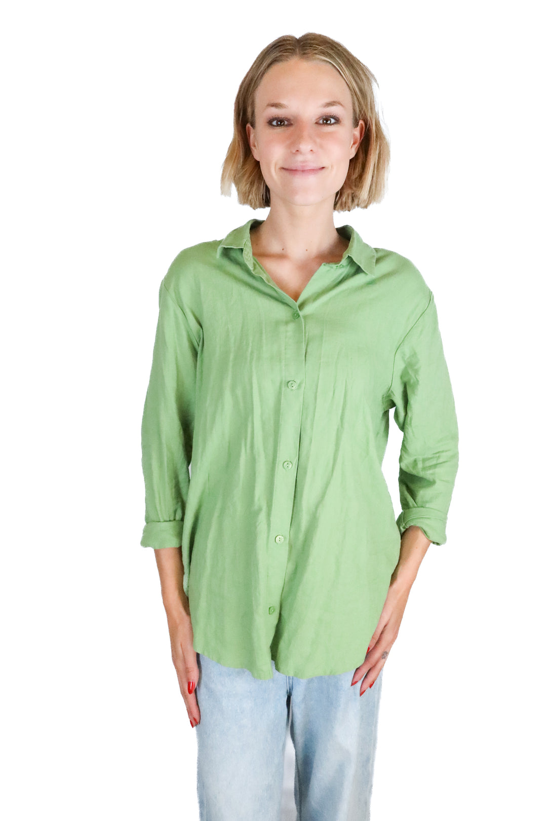 abercrombie green linen button up shirt (m; retail $60)