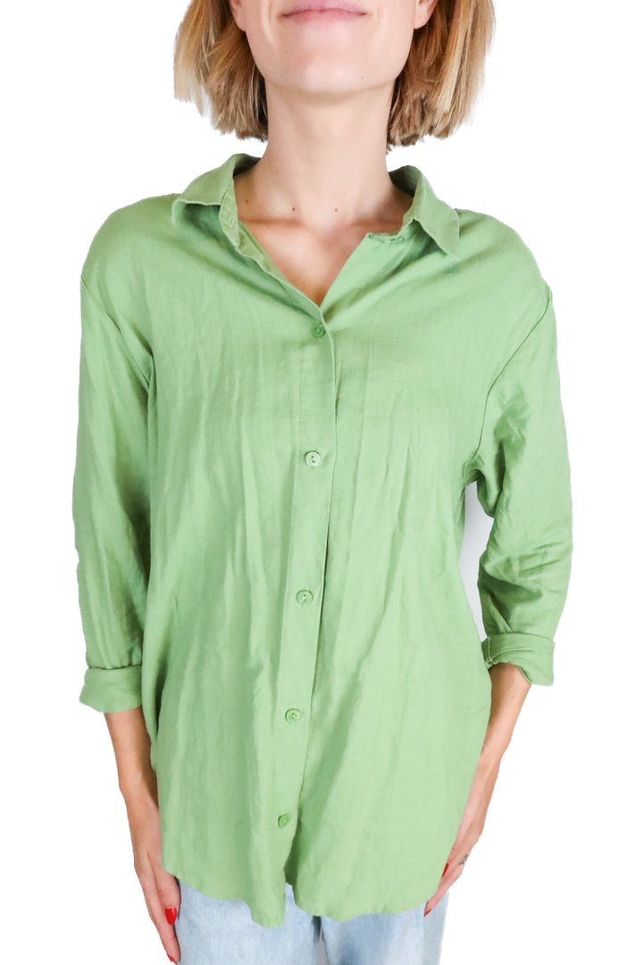 abercrombie green linen button up shirt (m; retail $60)
