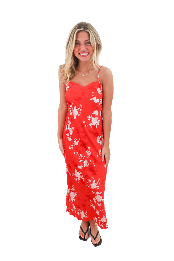 z supply red floral silk dress nwt (s; retail $110)