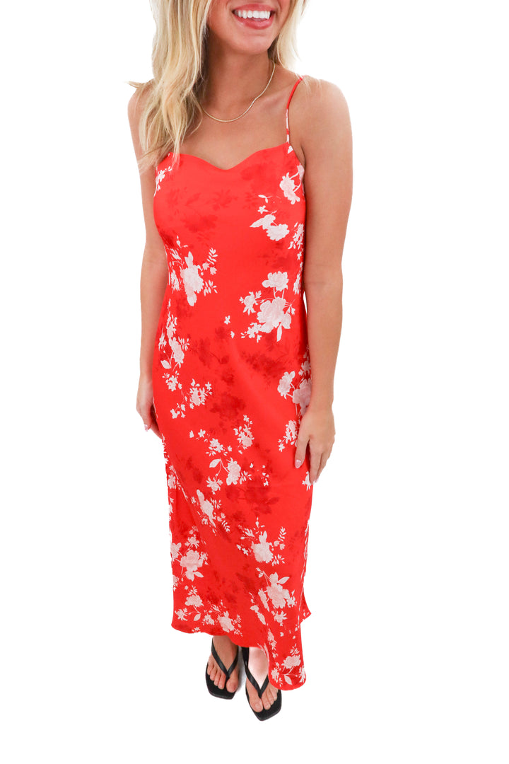z supply red floral silk dress nwt (s; retail $110)