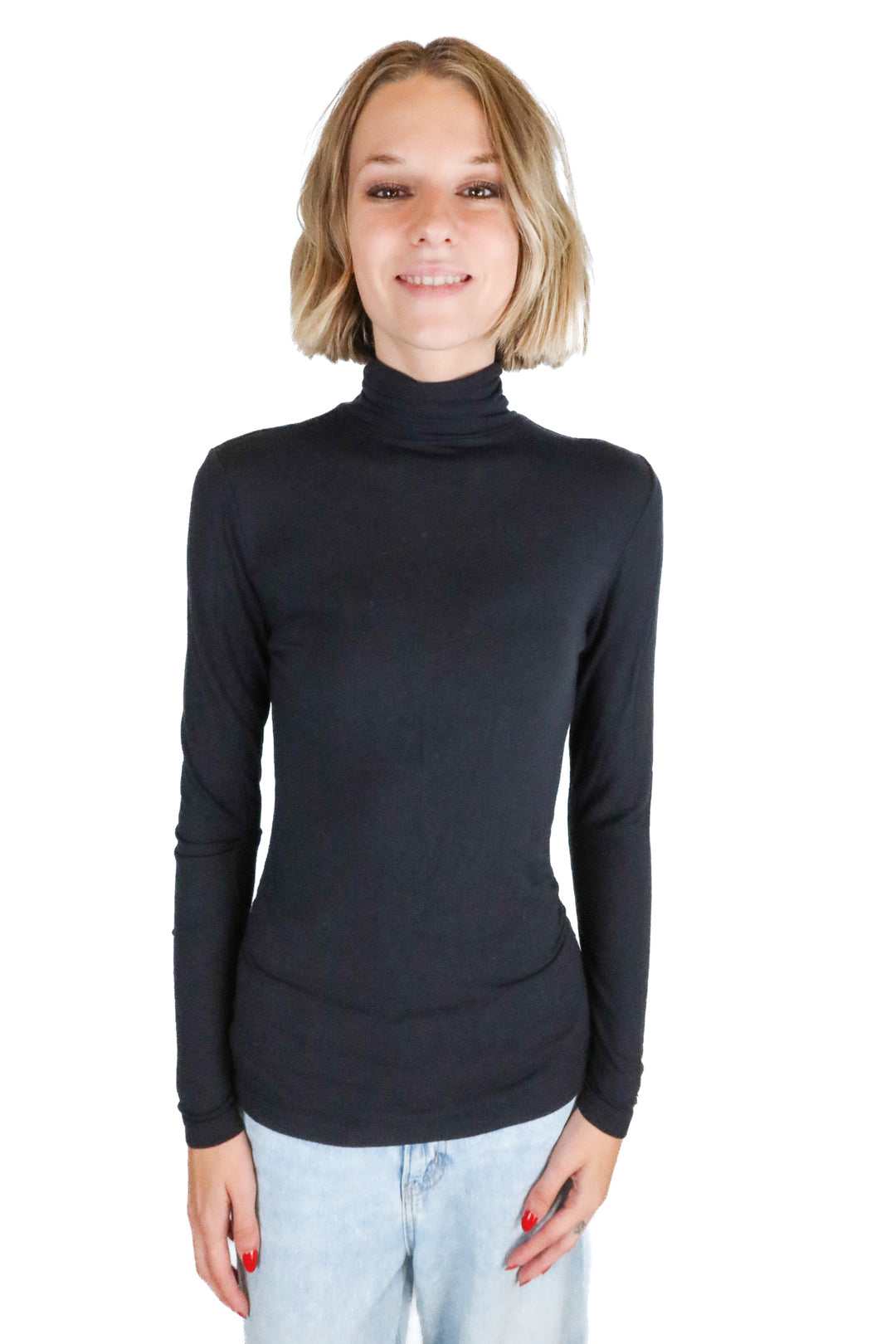 cuddl duds black turtleneck long sleeve top (s)
