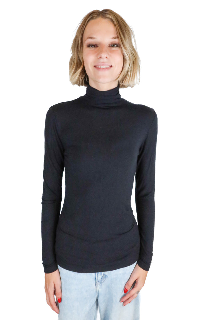 cuddl duds black turtleneck long sleeve top (s)
