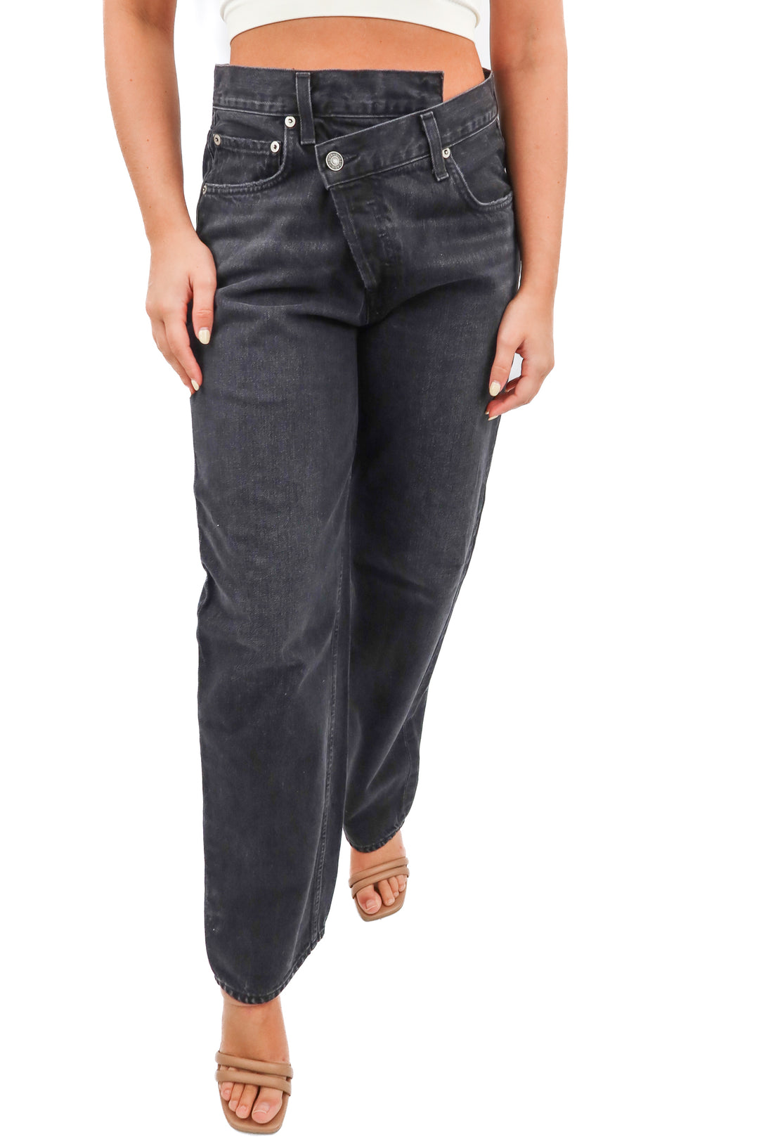 Agolde black criss cross straight leg jeans (26)