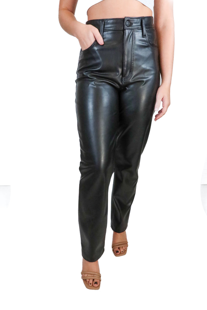 Abercrombie Black Vegan Leather High Rise Straight Leg Pant (27/4; retail $110)