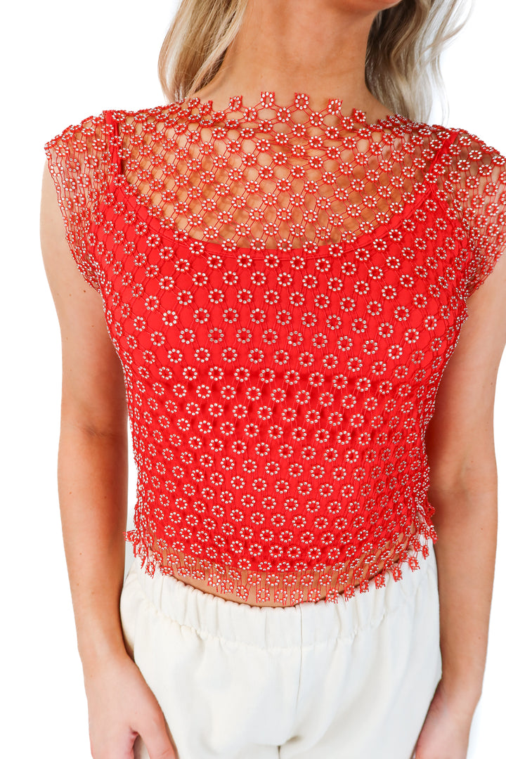house of harlow red netted rhinestone top (m; retail $168)