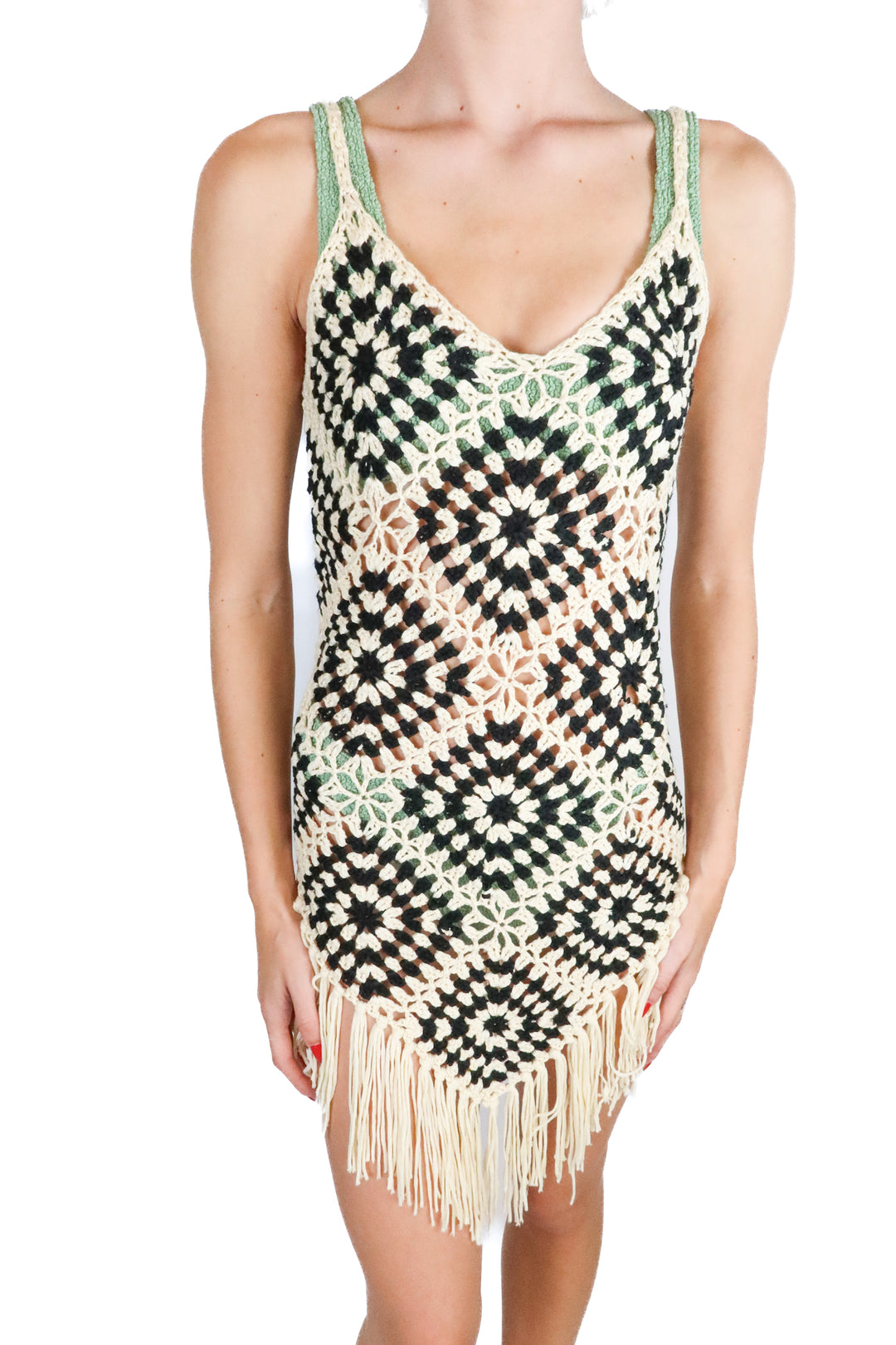 boohoo patwork crotchet tassel hem mini cover up dress (m) NWT