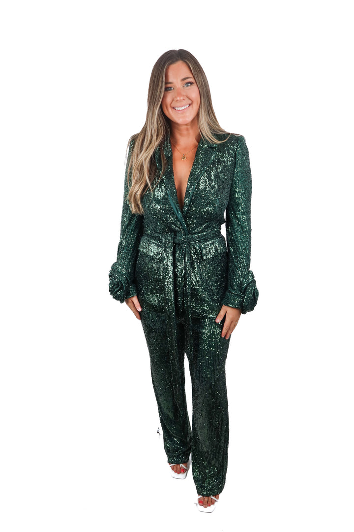 badgley mischka green blazer dress (6; retail $495)