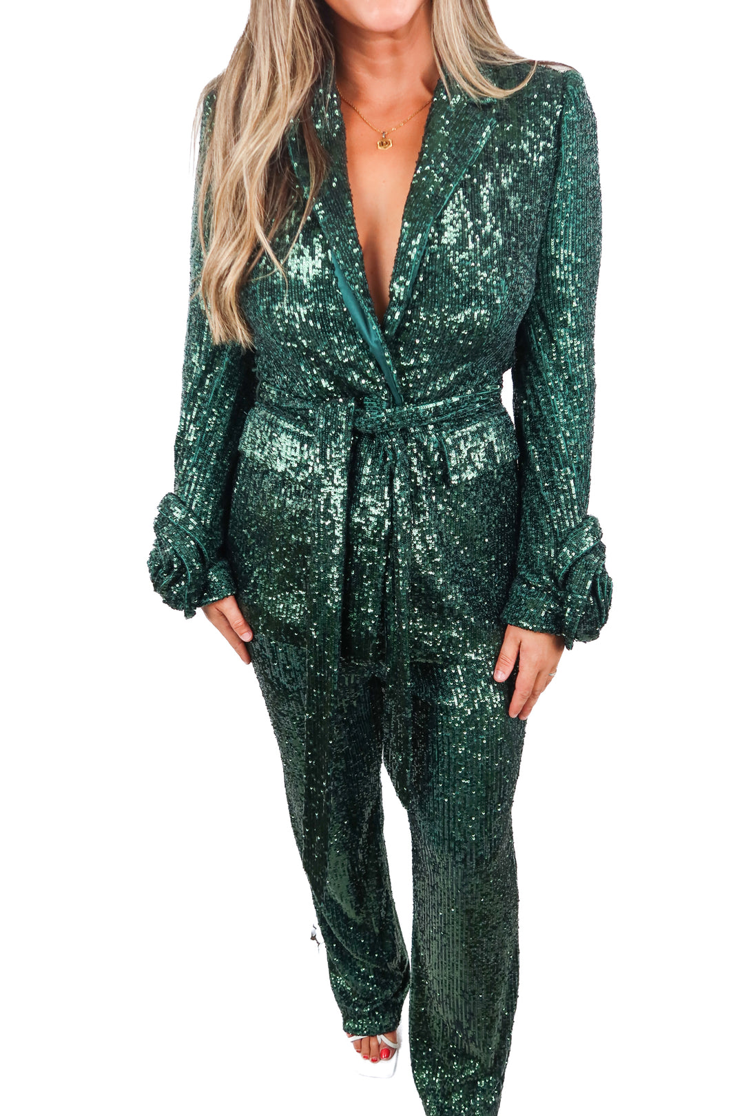badgley mischka green blazer dress (6; retail $495)