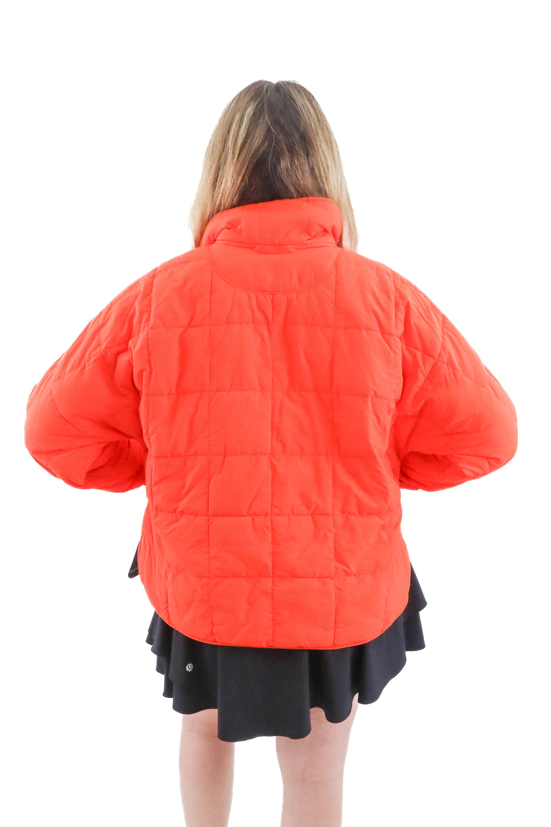 free people orange puffer coat (s; retail $198)