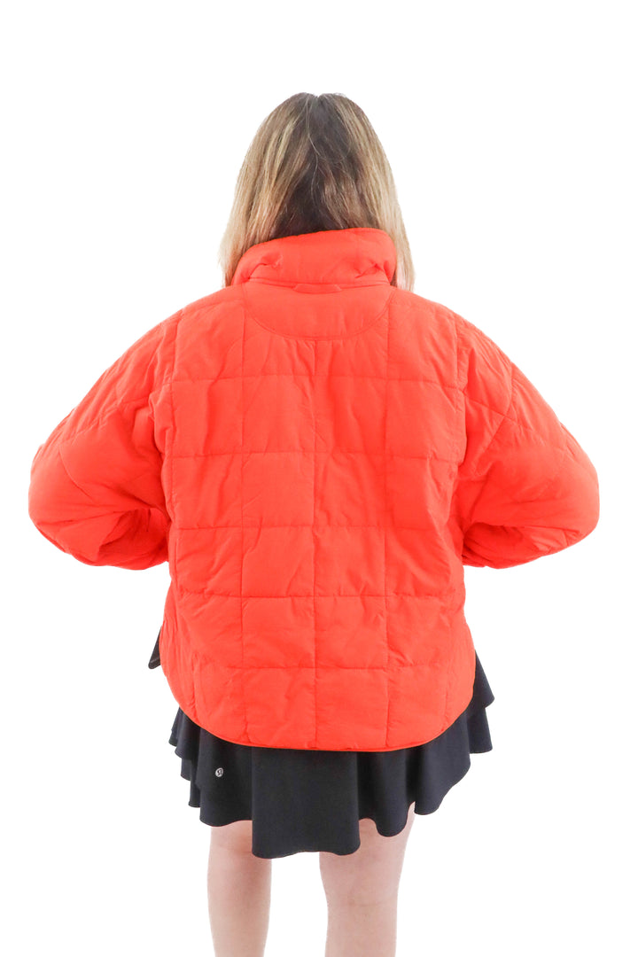 free people orange puffer coat (s; retail $198)