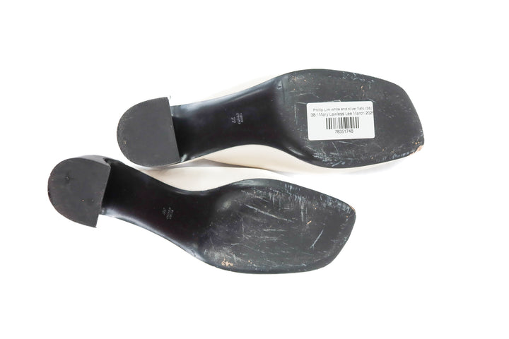 Phillip Lim white and silver flats (38; retail $395)