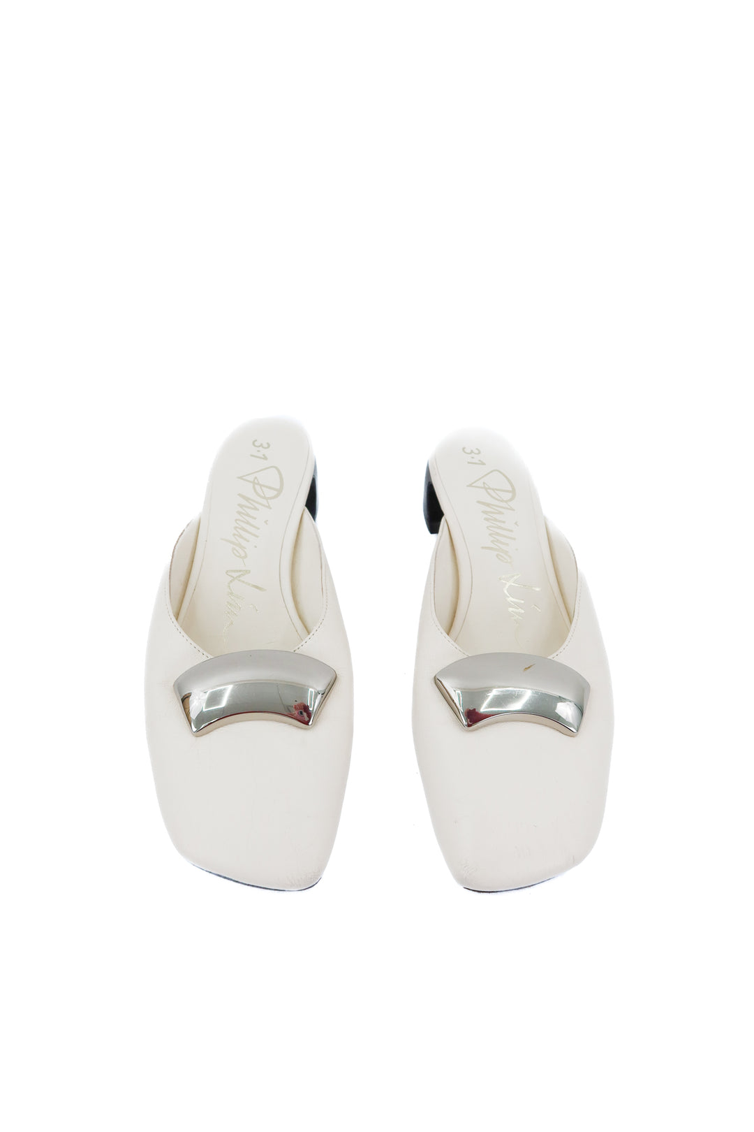 Phillip Lim white and silver flats (38; retail $395)