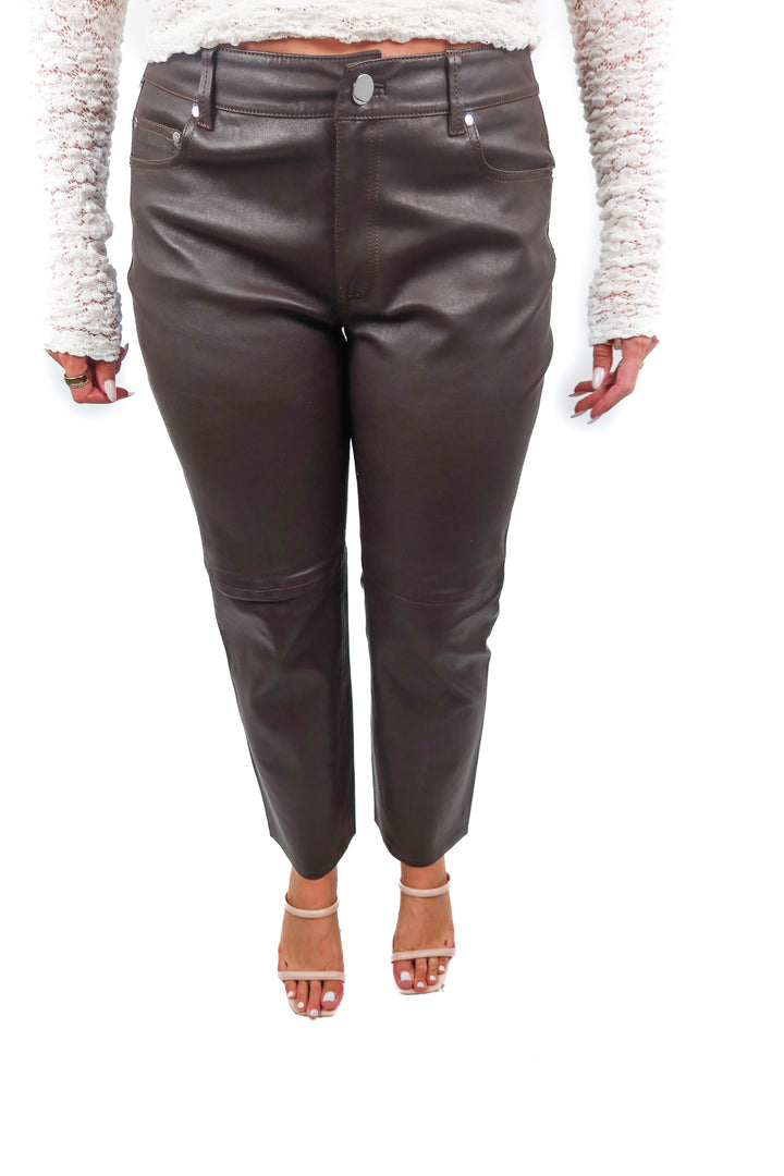 Song of Style brown leather pants (M; retail $498)