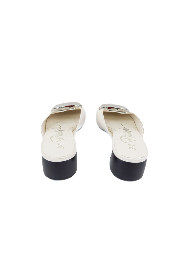 Phillip Lim white and silver flats (38; retail $395)