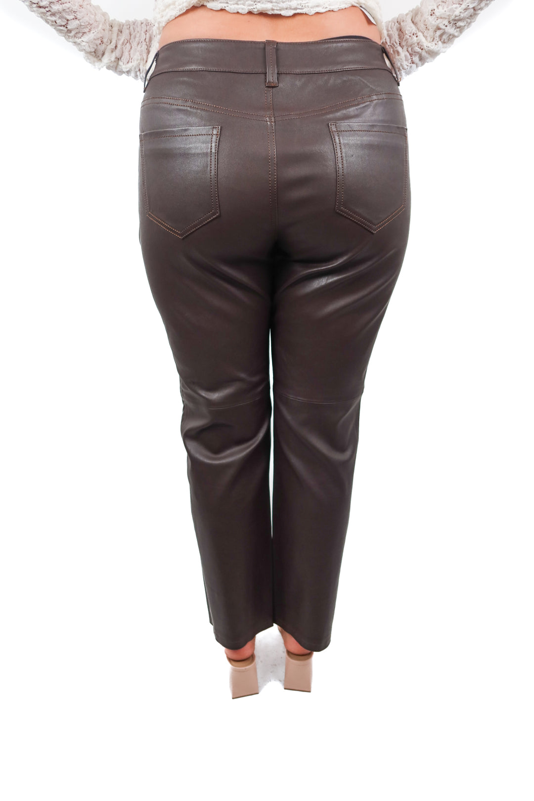 Song of Style brown leather pants (M; retail $498)