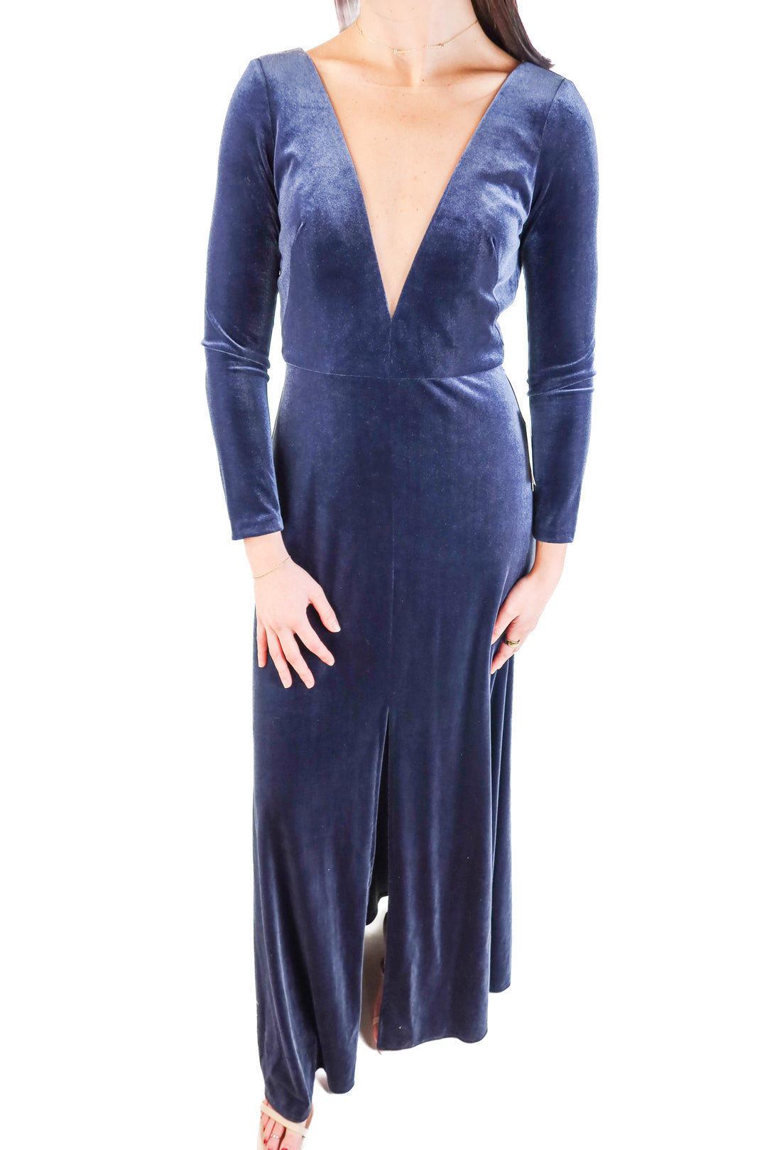 Jenny Yoo French Blue Stretch Velvet Dress NWT (6; retail $295)