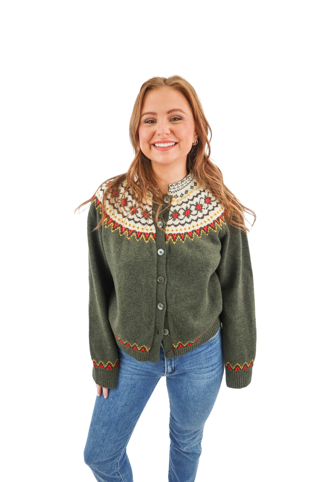 alex mill green winter cardigan (s; retail $225)