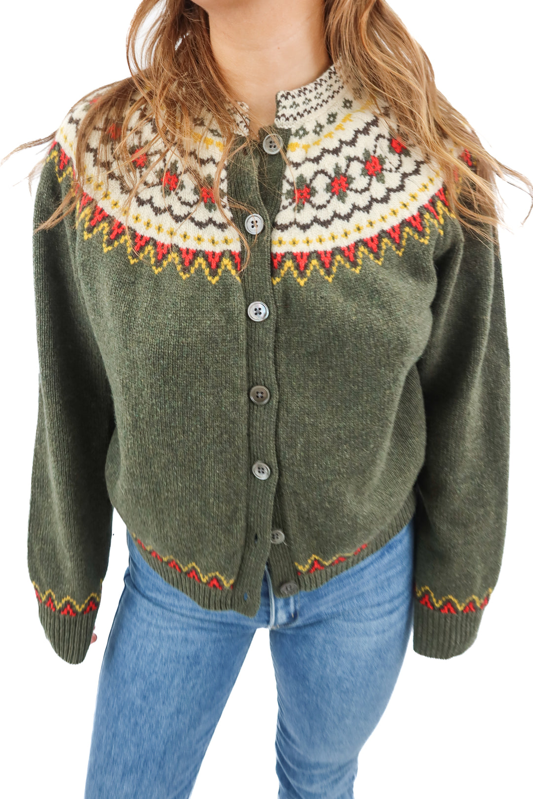 alex mill green winter cardigan (s; retail $225)