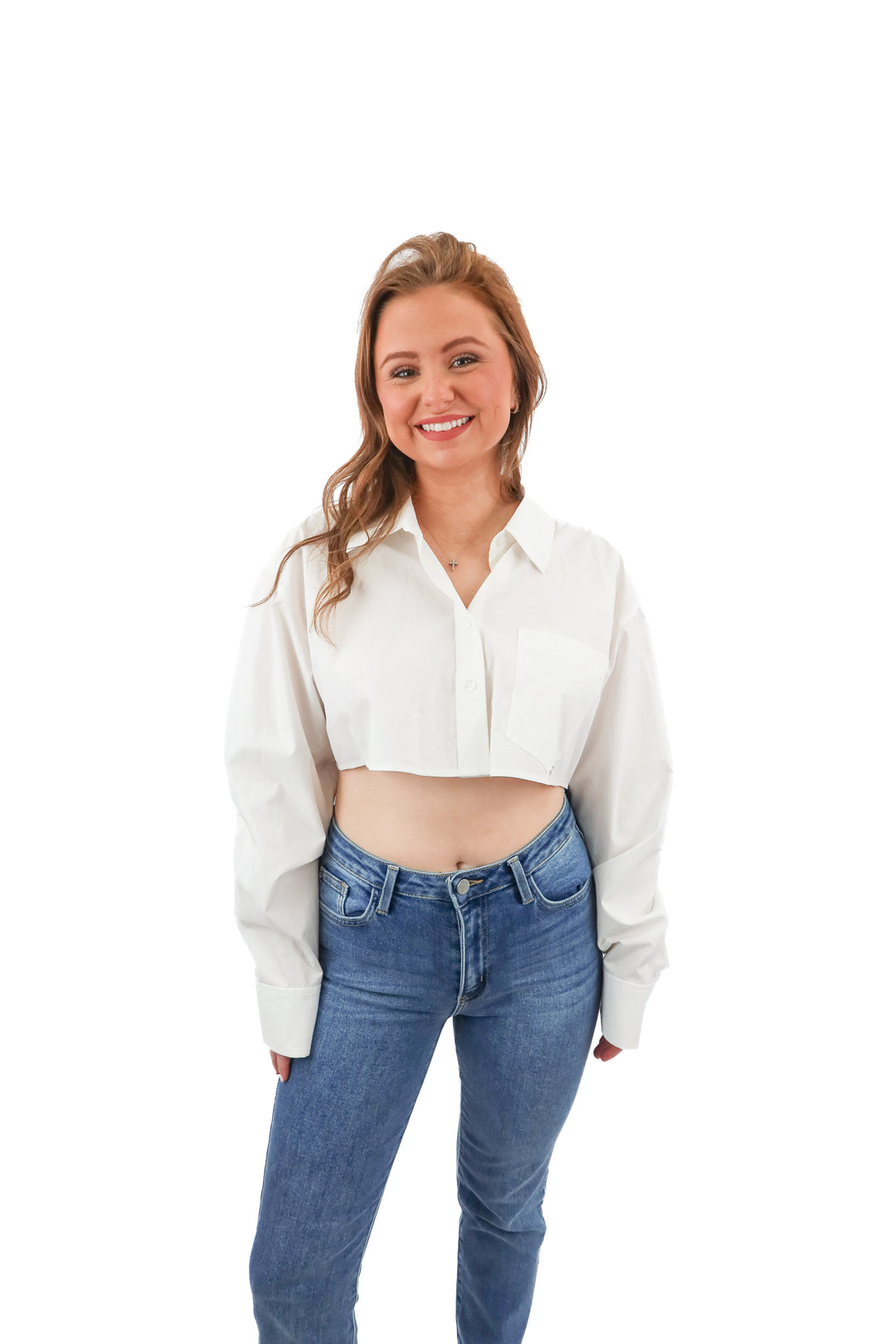 alexander wang white cropped button up (s; retail $395)