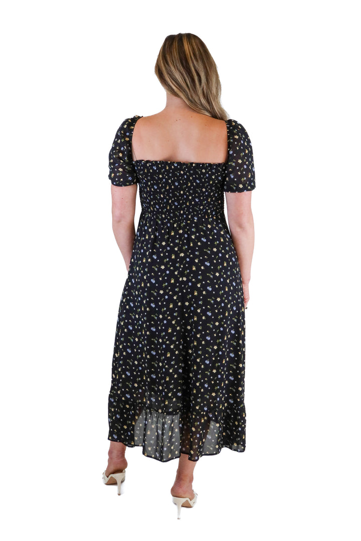 Reformation black floral midi dress (S; retail $278)