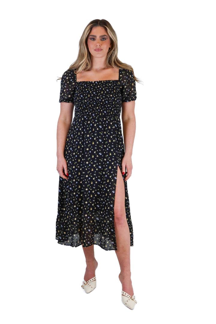 Reformation black floral midi dress (S; retail $278)