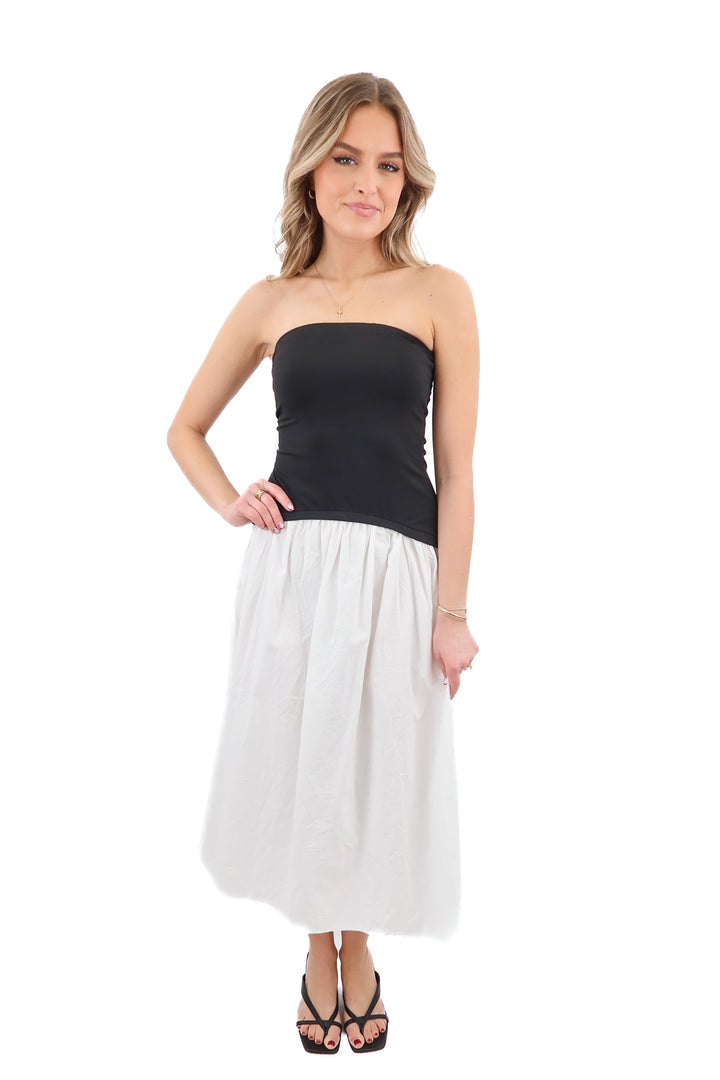 cupshe x kelsey anderson black/white strapless dress NWT (XS; retail $35)