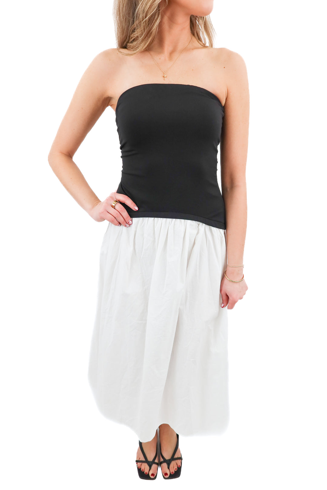 cupshe x kelsey anderson black/white strapless dress NWT (XS; retail $35)