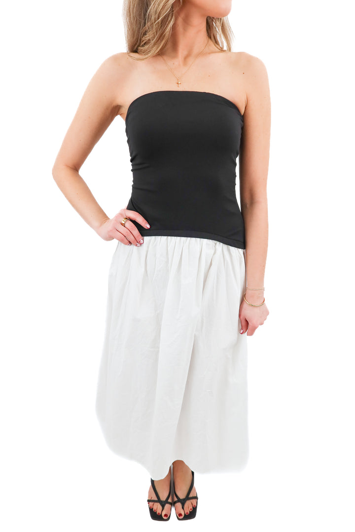 cupshe x kelsey anderson black/white strapless dress NWT (XS; retail $35)