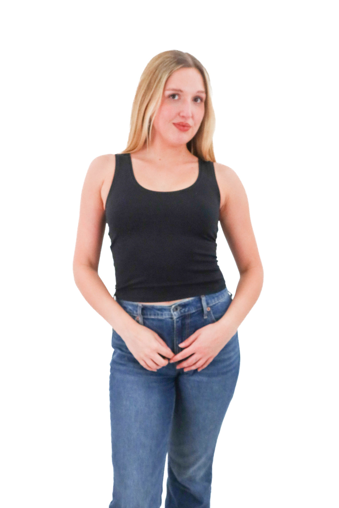 spanx black round neck tank (s; retail $68)