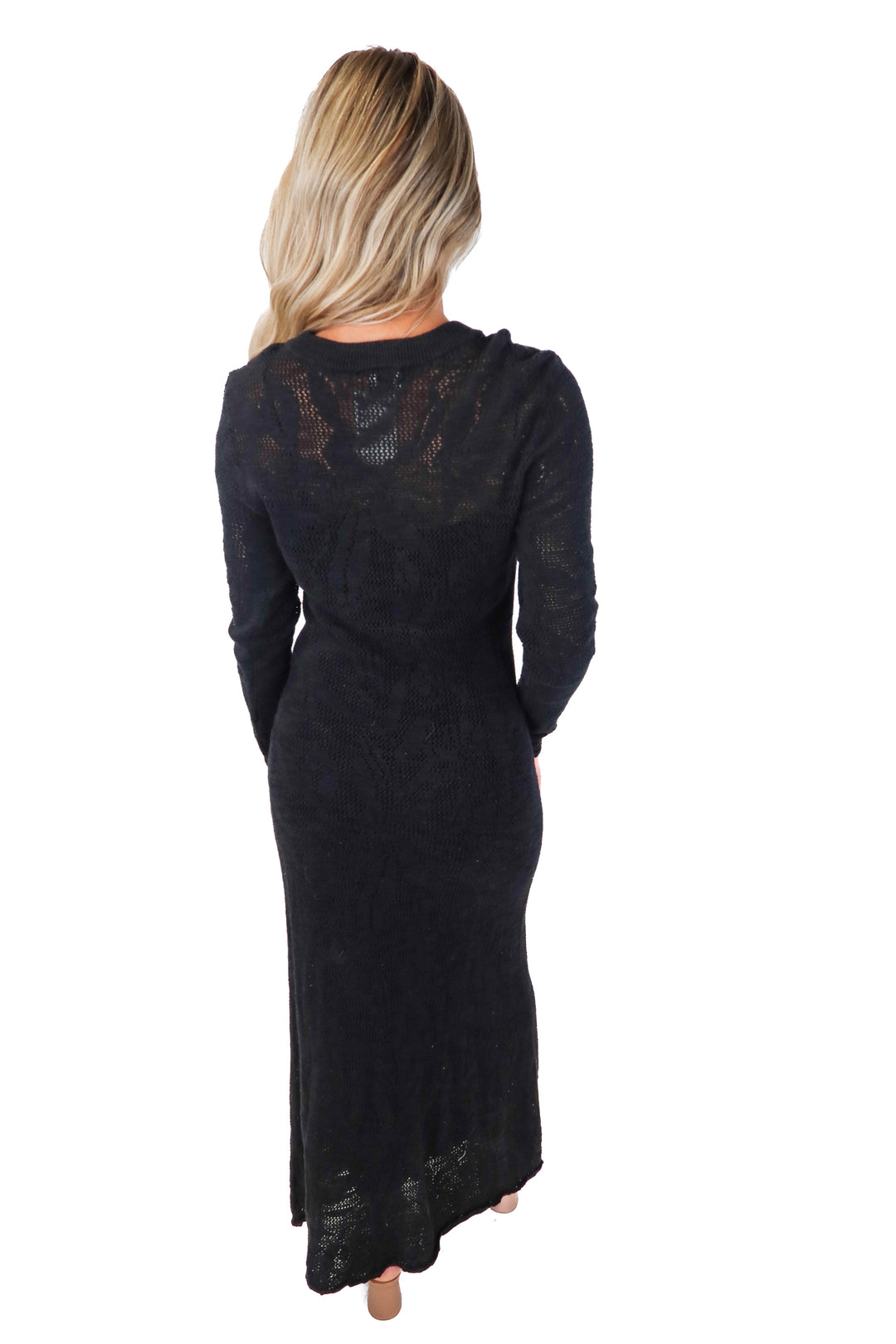 a new day black crochet maxi dress (m)