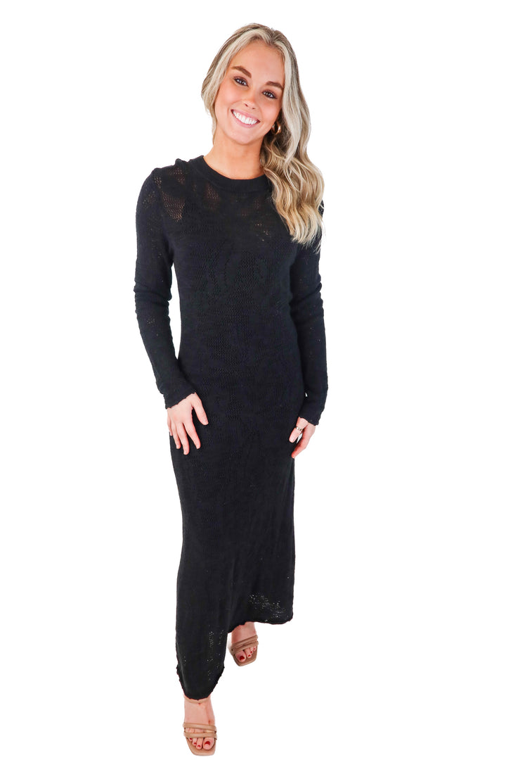 a new day black crochet maxi dress (m)