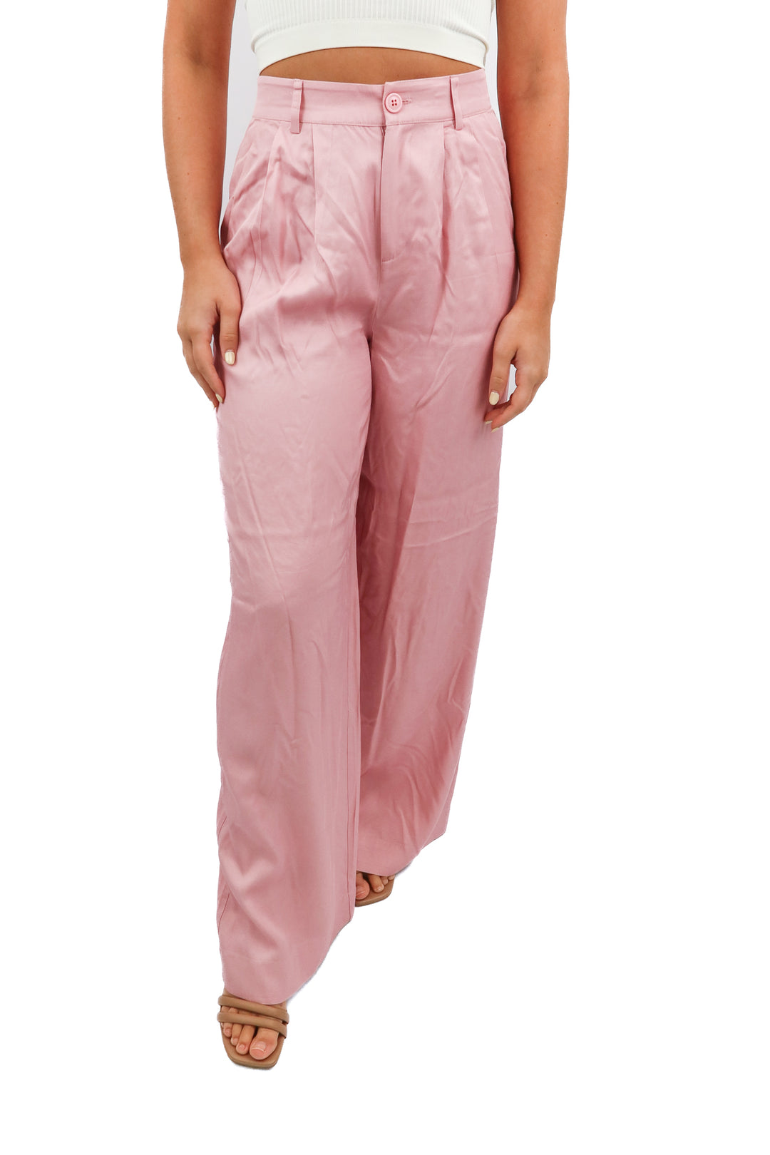 cami pink satin trouser pants (xs; retail $295)