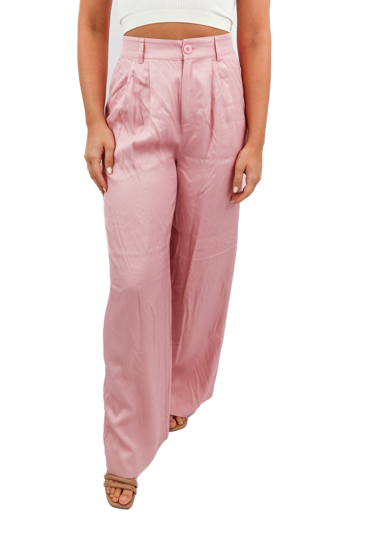 cami pink satin trouser pants (xs; retail $295)