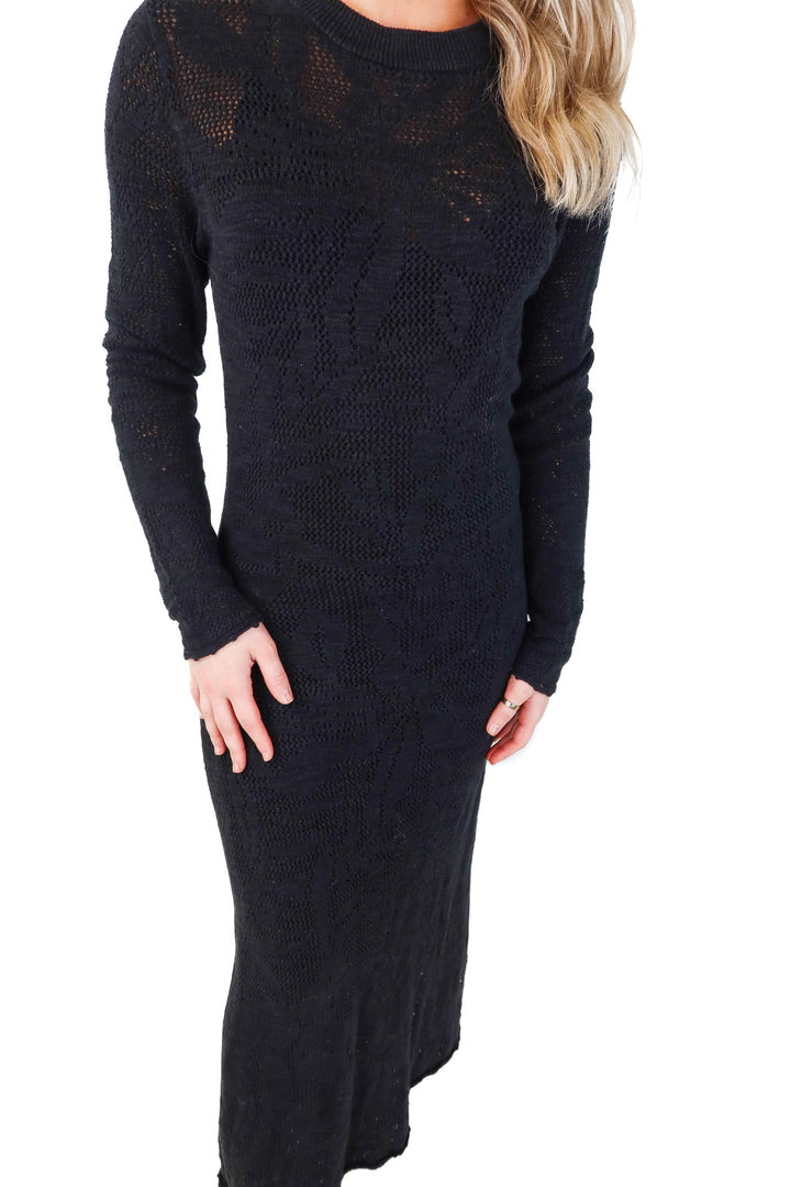 a new day black crochet maxi dress (m)