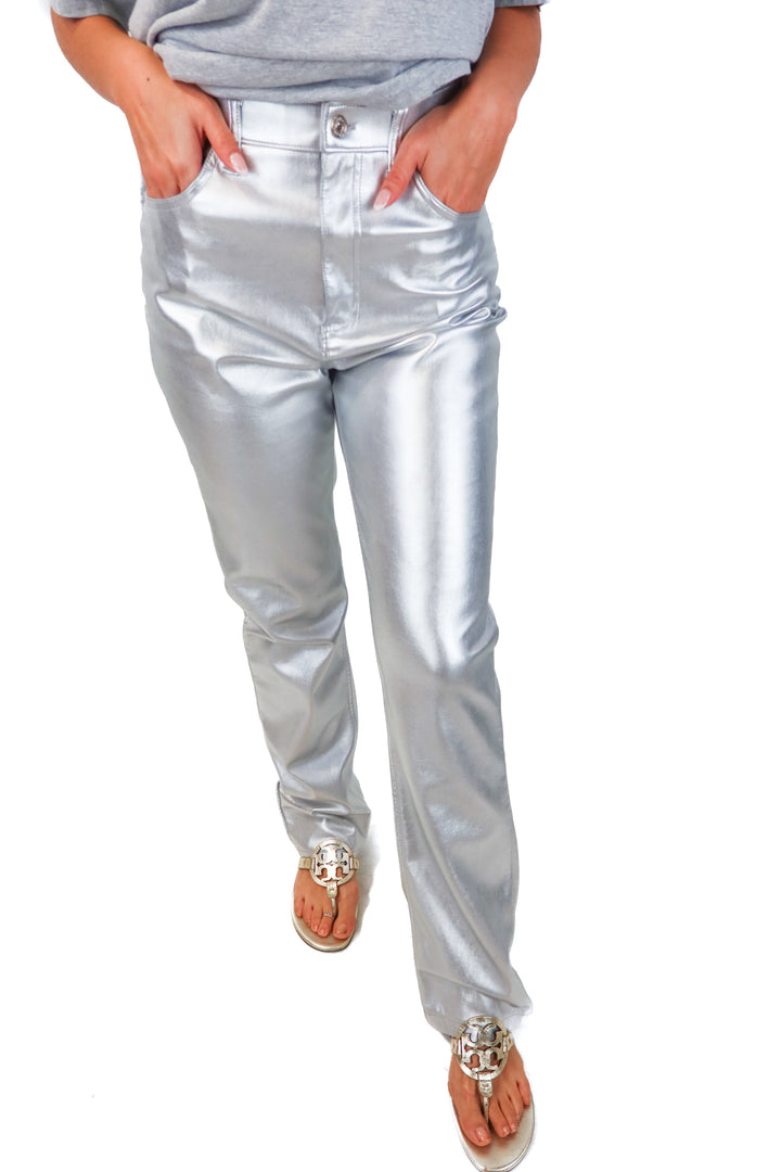 abercrombie & fitch silver metallic pants (6Long; retail $60)