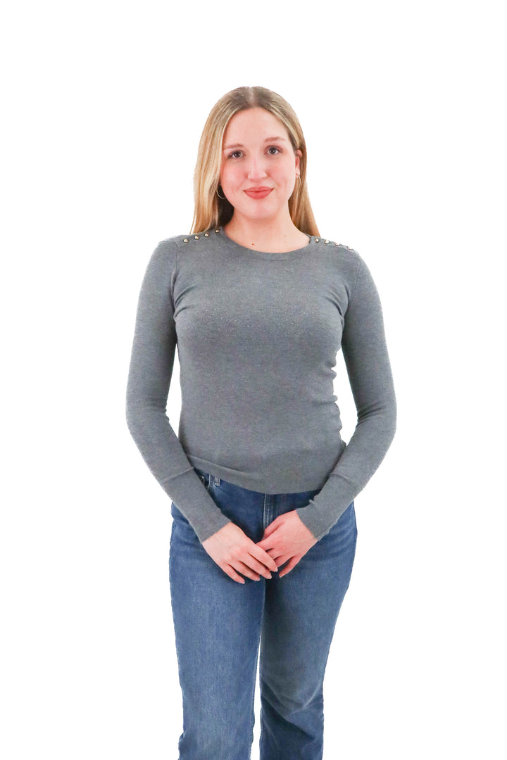 zara grey sweater with gold studs (s)