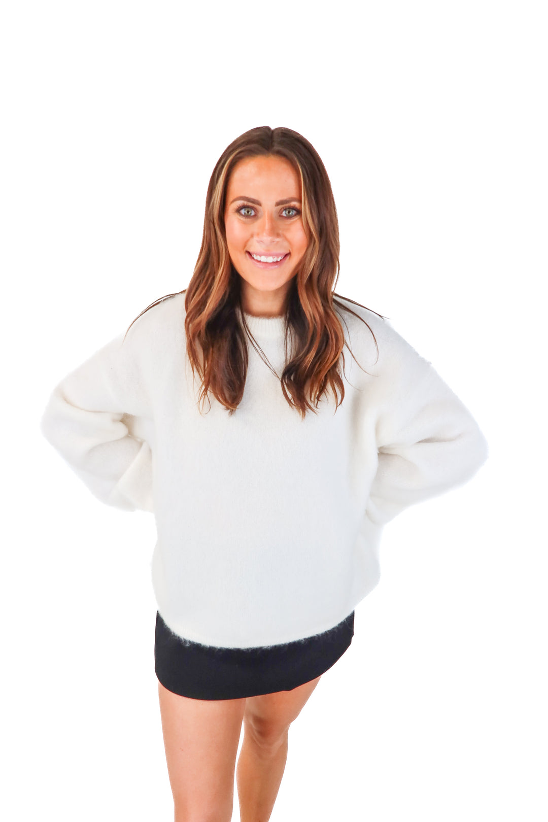 h&m edition white fuzzy sweater (s)