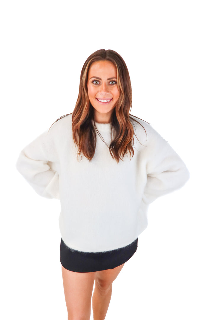 h&m edition white fuzzy sweater (s)