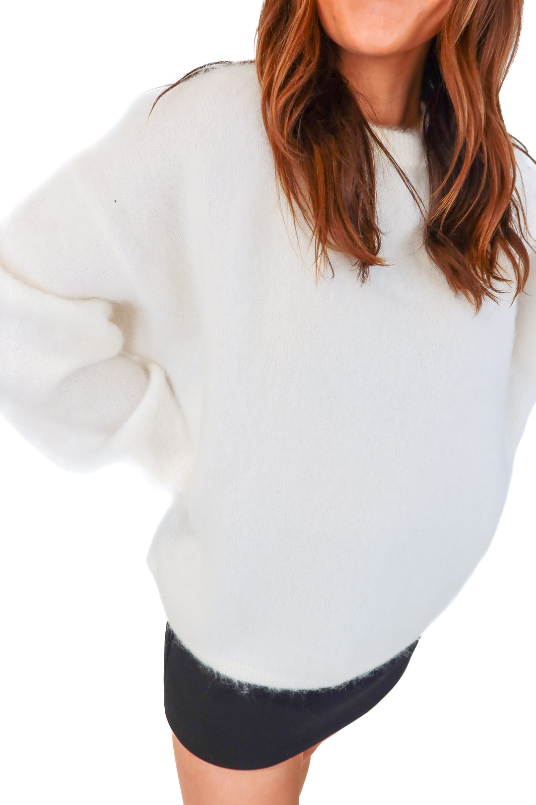 h&m edition white fuzzy sweater (s)