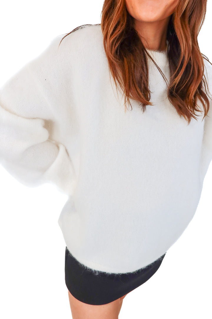 h&m edition white fuzzy sweater (s)