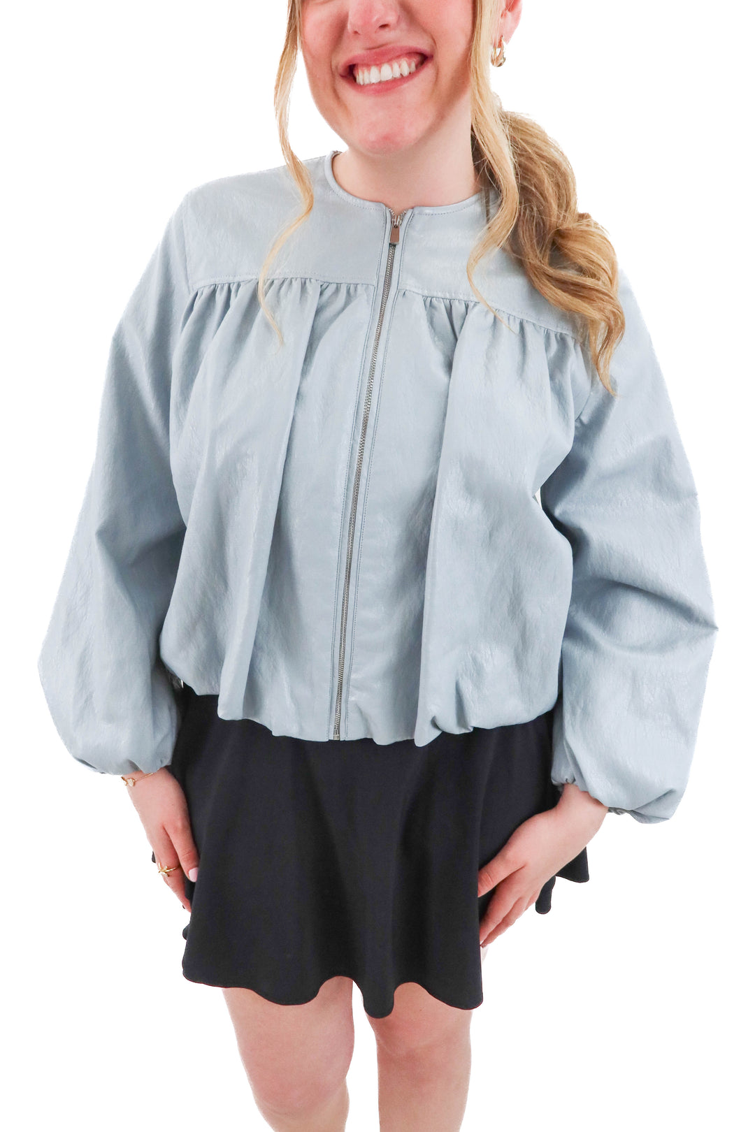 zara grey leather jacket NWT (xs; retail $259)
