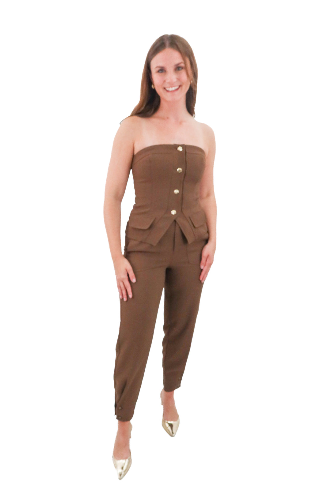 karina grimaldi brown pant and top set NWT (s; retail $498)