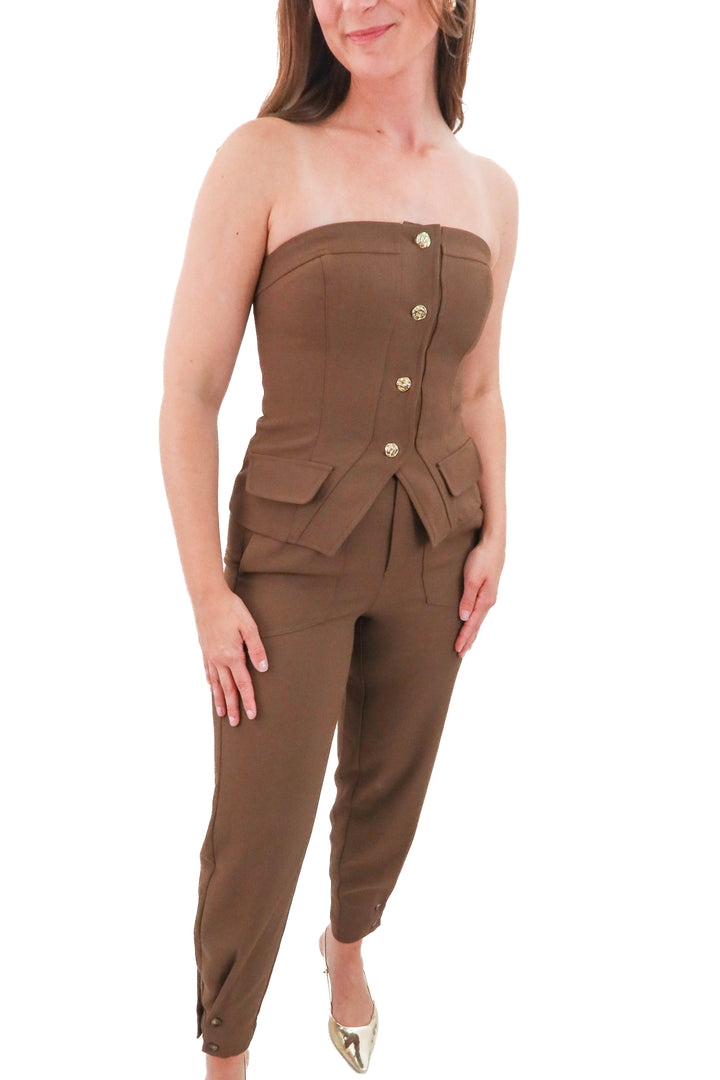 karina grimaldi brown pant and top set NWT (s; retail $498)