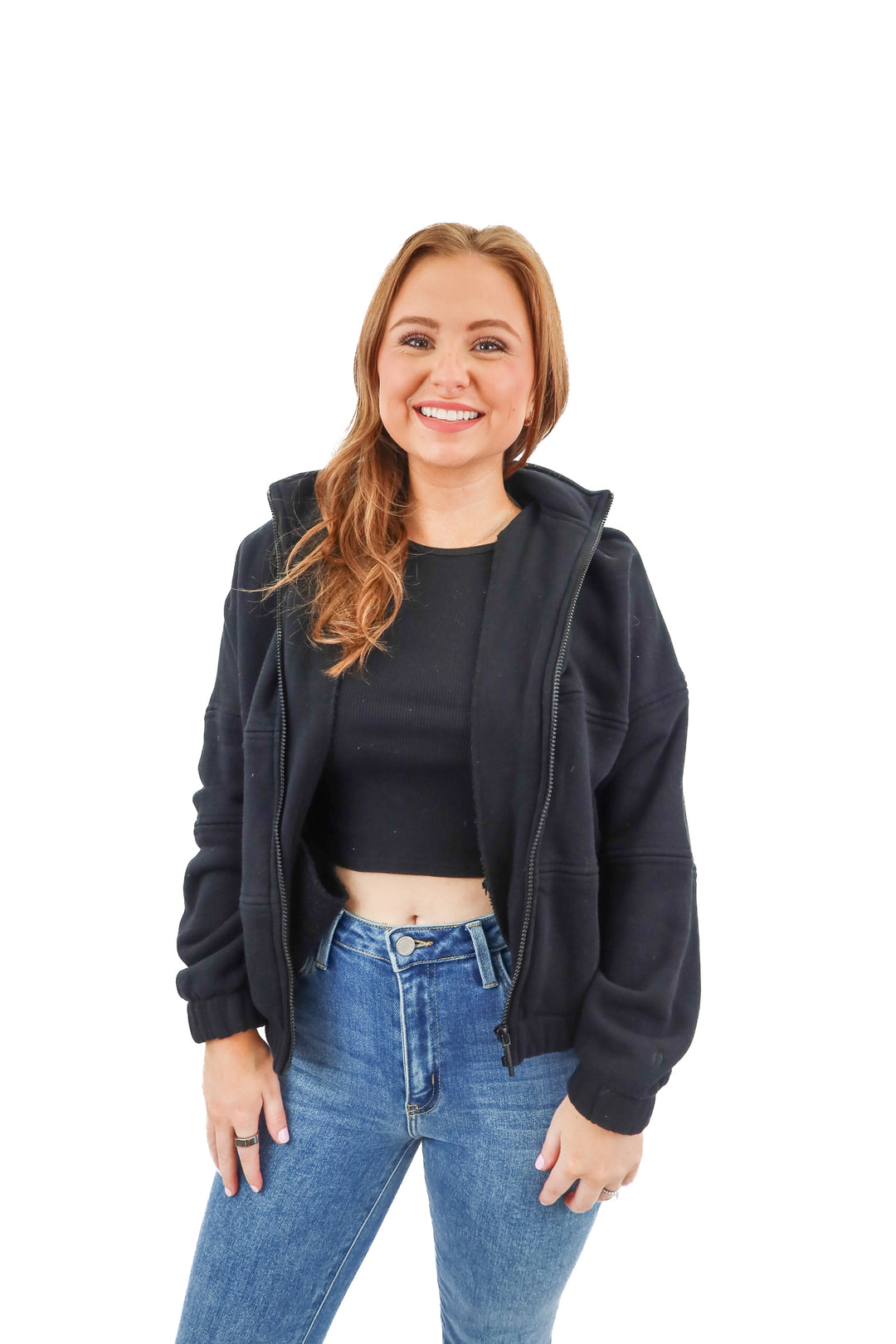 tavi black zip up hoodie (s; retail $138)