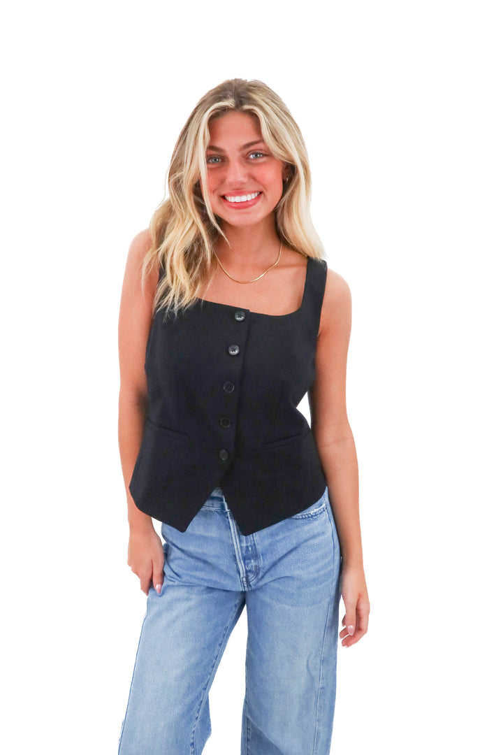 spanx black button tank (s; retail $68)