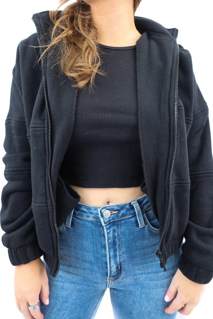 tavi black zip up hoodie (s; retail $138)