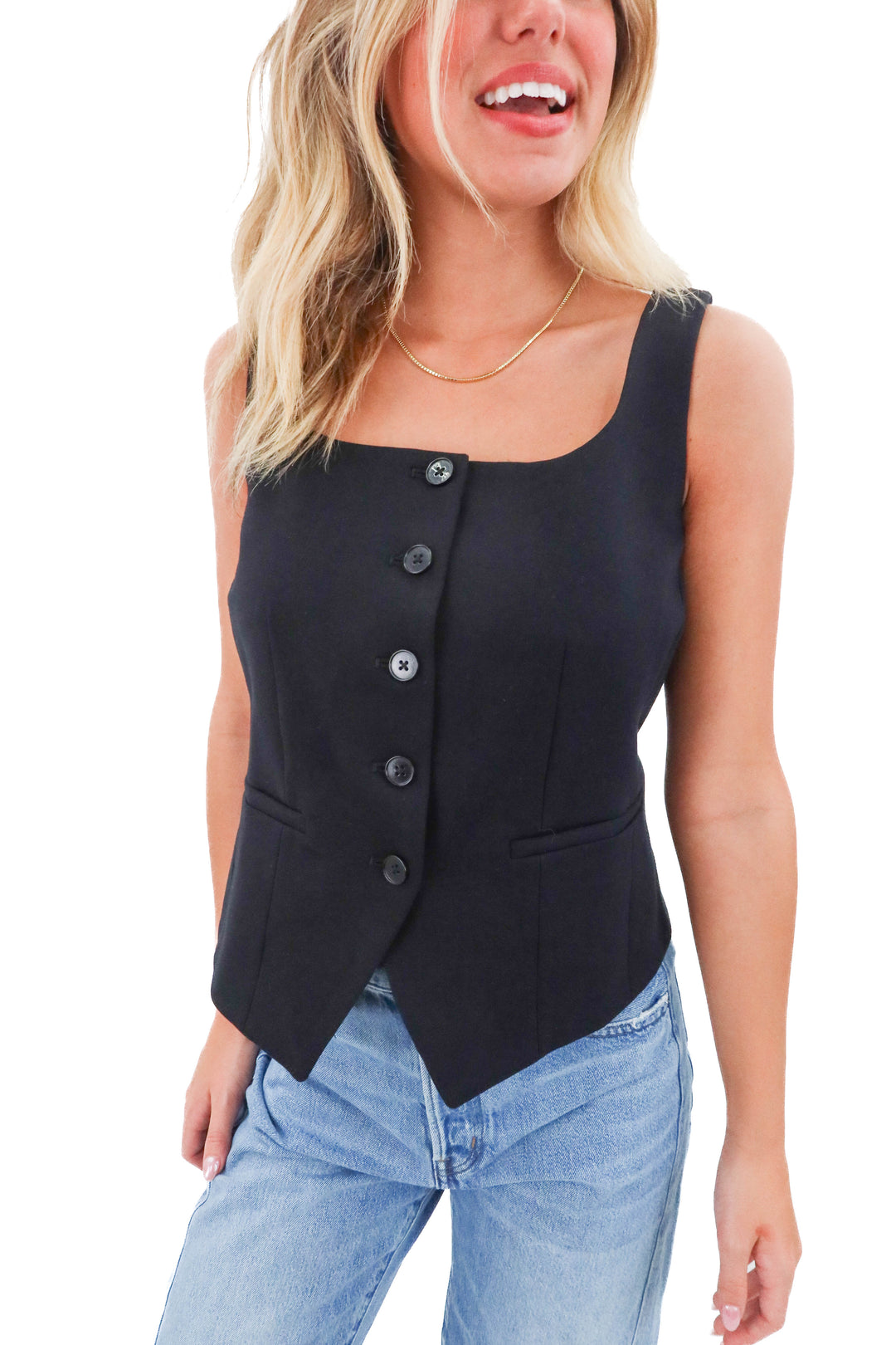 spanx black button tank (s; retail $68)