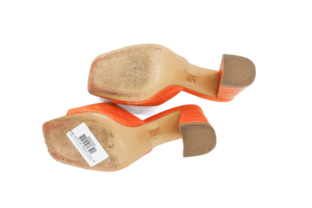 lms orange croc leather mule heels (39; retail $202)
